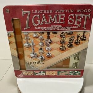 Cardinal‎ 7 Game Night Set Limited Leather Edition Pewter Wood Poker Backgammon